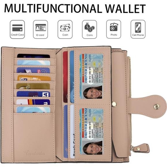 Womens RFID Blocking Large Capacity Luxury Waxed Genuine Leather Clutch Wallet - Picture 4 of 6